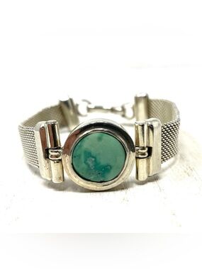 Sterling silver and green turquoise vintage bracelet, 50.1g